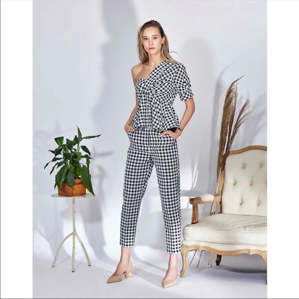N12H Maya Blk Gingham Hi-Waist Pants S